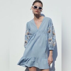 Zara Linen Embroidered Tunic Dress